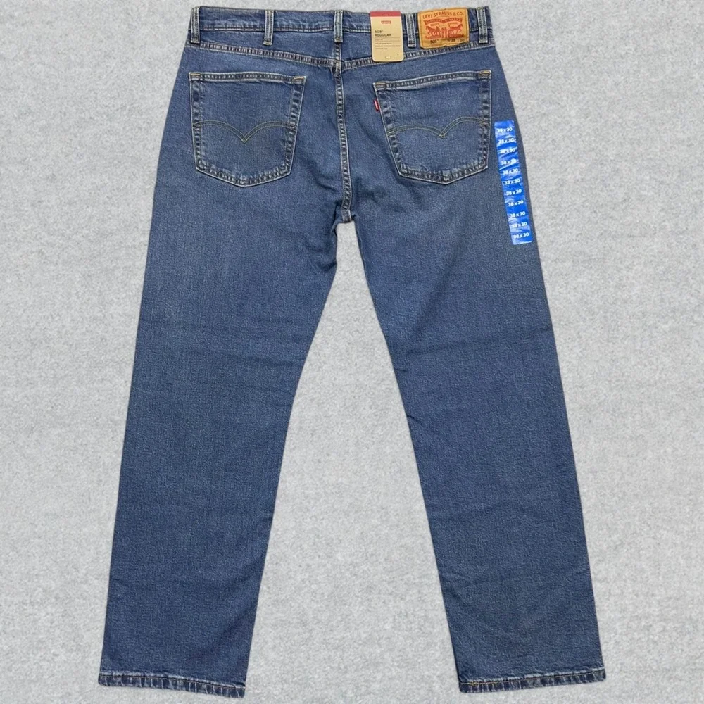 NEW Levi's 505 Jeans Men's 38x30 Blue Denim Regular Fit Straight Leg Stretch